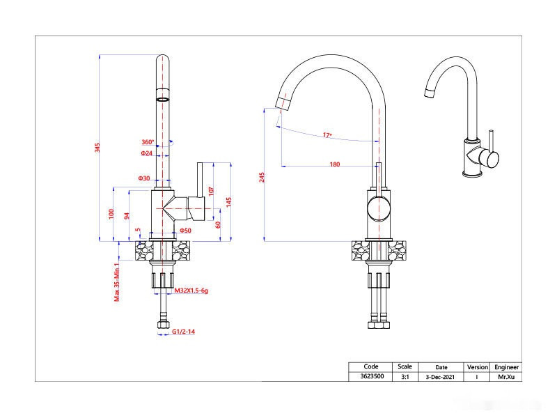 Смеситель GranFest Мрамор 3650 (топаз)