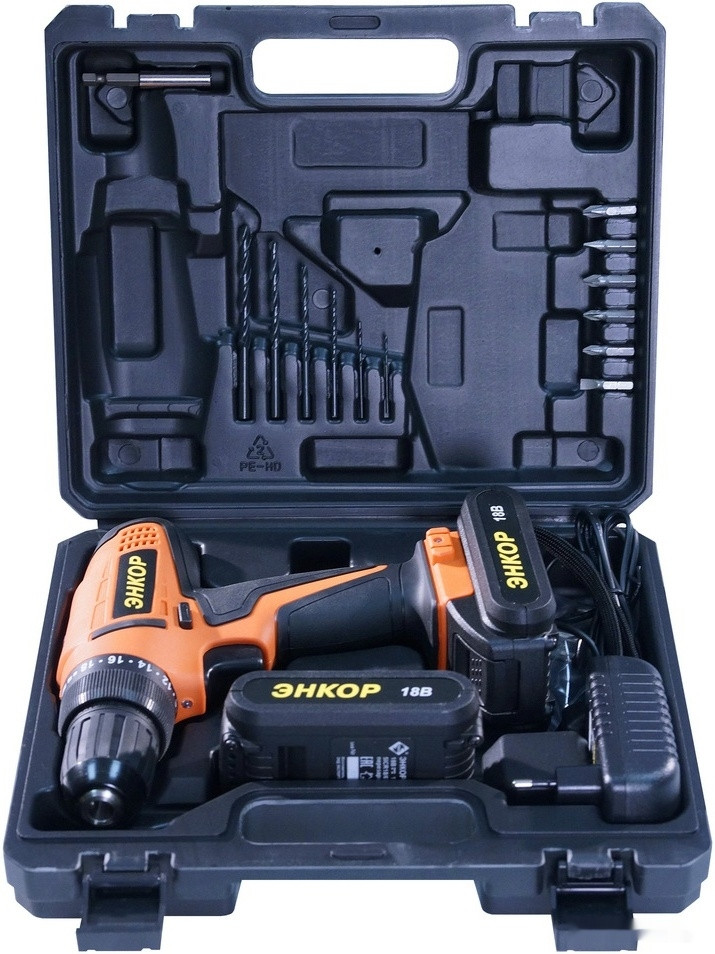 Дрель-шуруповерт Энкор ДША-2 18ЭР/10ЛМ (с 2-мя АКБ) Дрель-шуруповерт Энкор ДША-2 18ЭР/10ЛМ (с 2-мя АКБ)