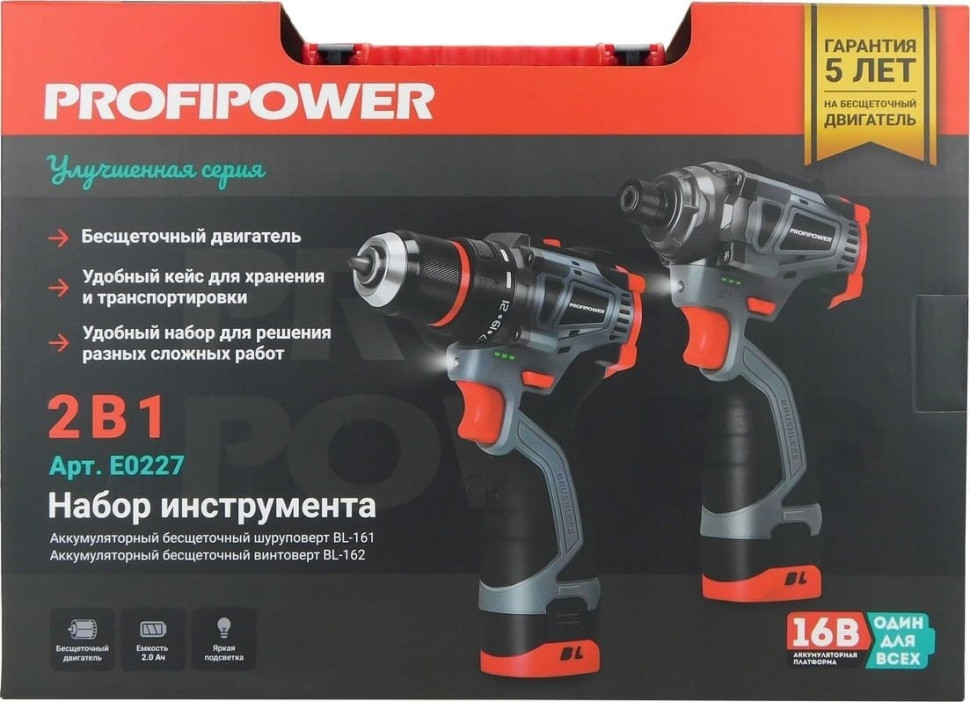 Profipower ProfiSet 2A16 E0227 (шуруповерт, винтоверт, 2 АКБ, кейс) Profipower ProfiSet 2A16 E0227 (шуруповерт, винтоверт, 2 АКБ, кейс)