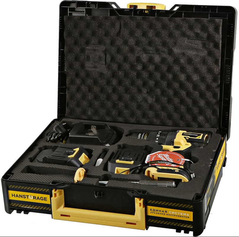 Ударная дрель-шуруповерт Hanskonner HCD18165BLI (с 2-мя АКБ, кейс) Ударная дрель-шуруповерт Hanskonner HCD18165BLI (с 2-мя АКБ, кейс)