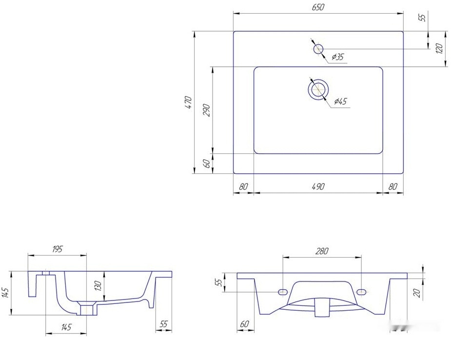 Умывальник Kirovit Оскар 650 Умывальник Kirovit Оскар 650