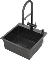 Кухонная мойка Roxen Simple 560220-50B PVD оружейная сталь (с коландером и дозатором)