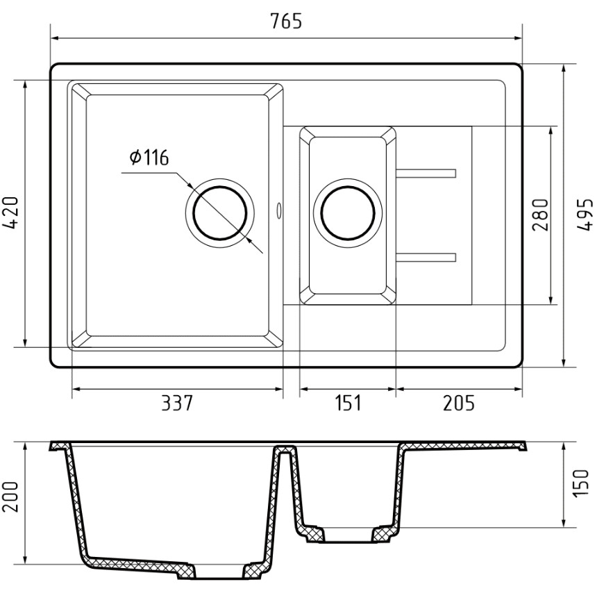 Кухонная мойка GranFest GF-Q775KL (белый)