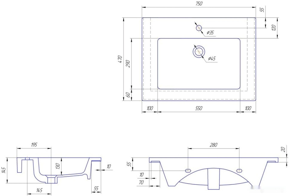 Умывальник Kirovit Оскар 750 Умывальник Kirovit Оскар 750