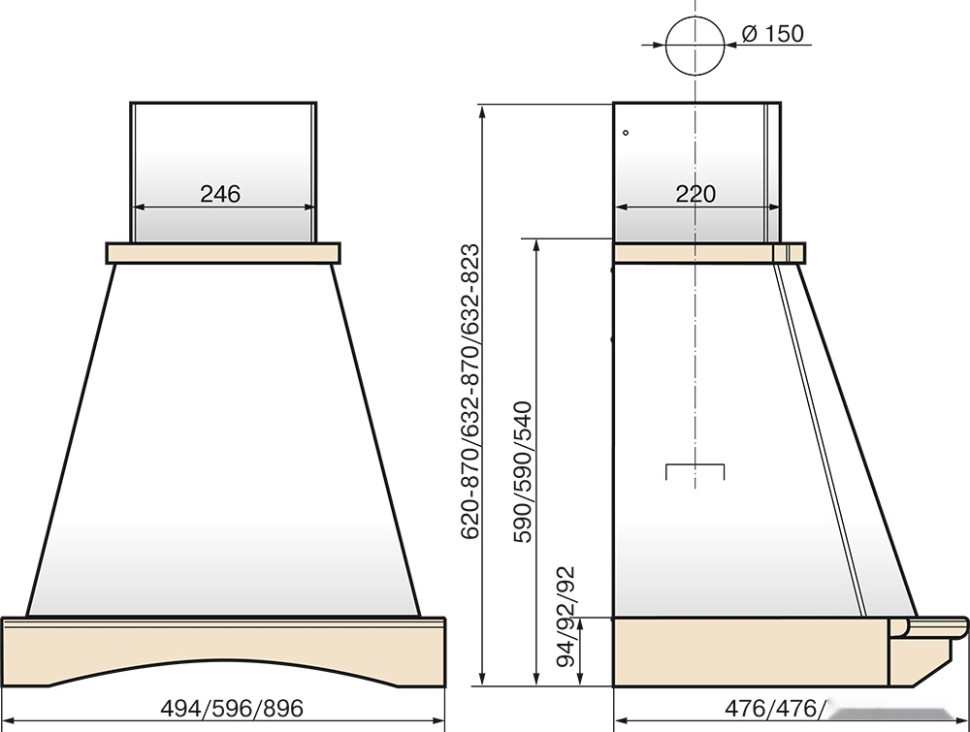 Вытяжка Elikor Ротонда 50П-650-П3Л (бежевый/дуб неокрашенный) Вытяжка Elikor Ротонда 50П-650-П3Л (бежевый/дуб неокрашенный)