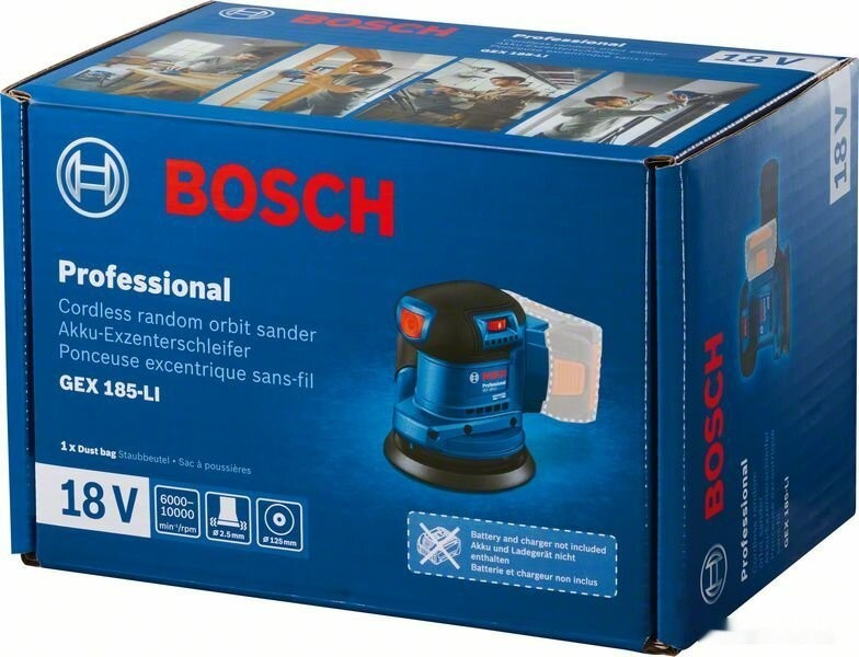 Шлифовальная машина Bosch GEX 185-LI Professional 06013A5021 (с 1-м АКБ, кейс) Шлифовальная машина Bosch GEX 185-LI Professional 06013A5021 (с 1-м АКБ, кейс)