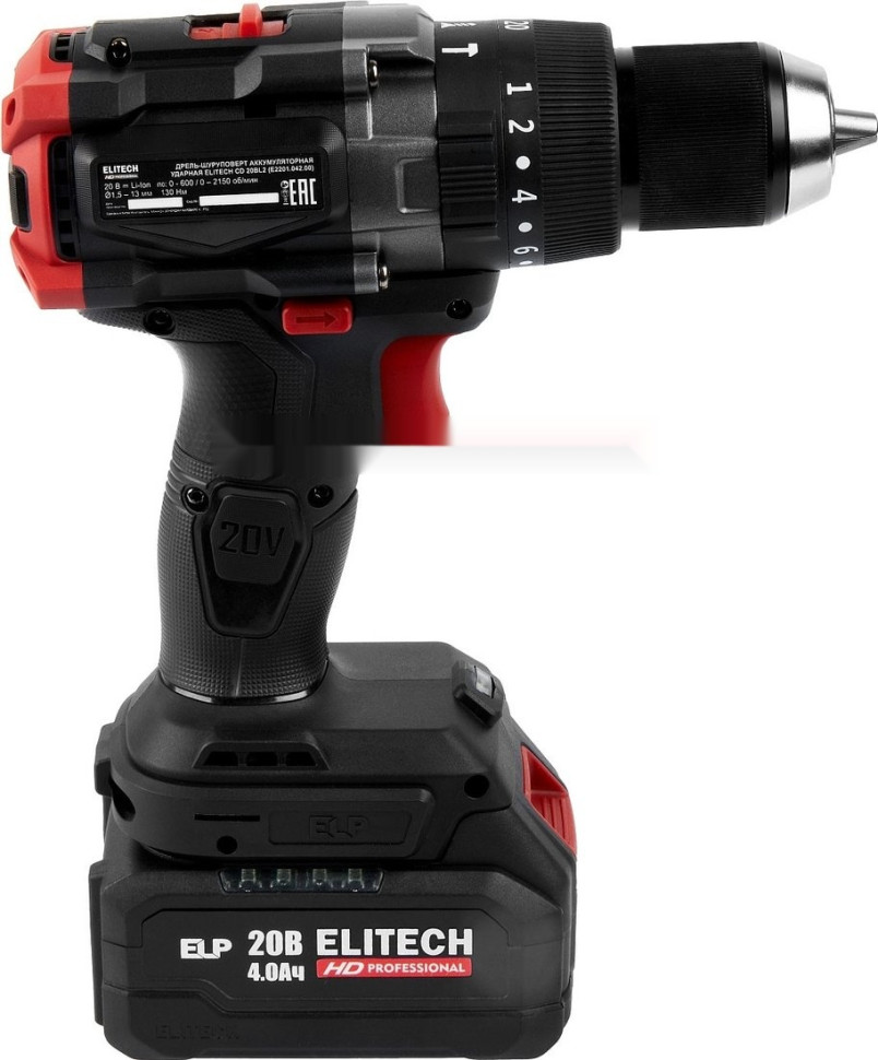 Ударная дрель-шуруповерт Elitech CD 20BL2 E2201.042.02 (с 2-мя АКБ, кейс)