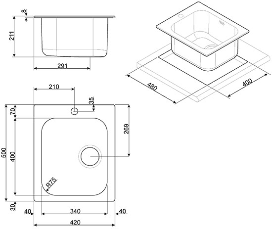 Кухонная мойка Smeg VS34-P3