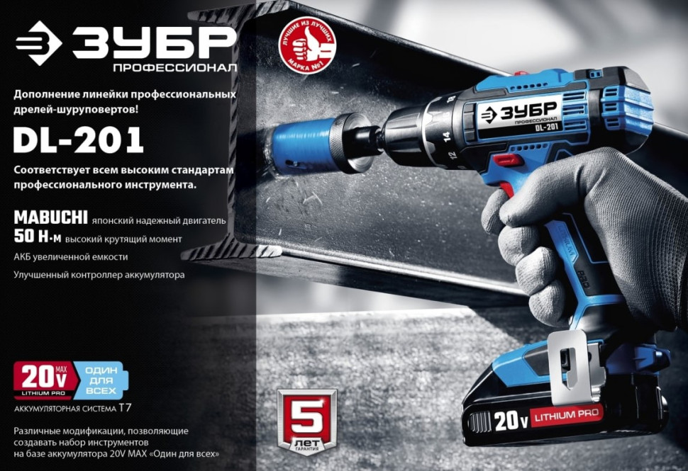Дрель-шуруповерт ЗУБР Профессионал DL-201-22 (с 2-мя АКБ 2 Ач, кейс)