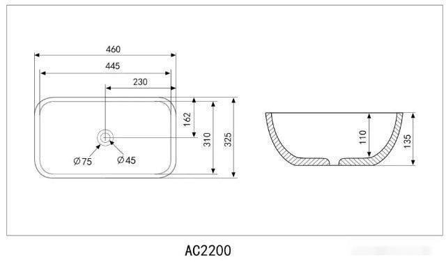 Умывальник Abber Rechteck AC2200GS (серебристый) Умывальник Abber Rechteck AC2200GS (серебристый)