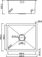 Кухонная мойка Roxen Uno 560210-44 (440*440) сатин под столешницу (с ролл-матом и дозатором)