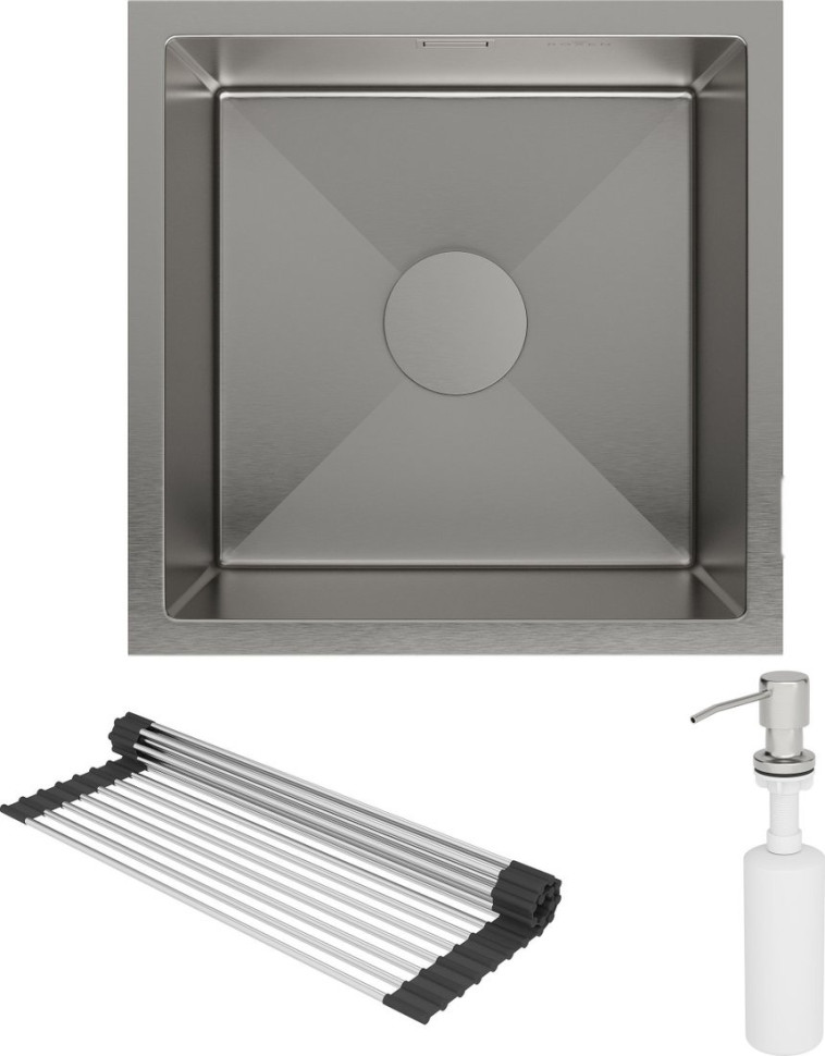 Кухонная мойка Roxen Uno 560210-44 (440*440) сатин под столешницу (с ролл-матом и дозатором)