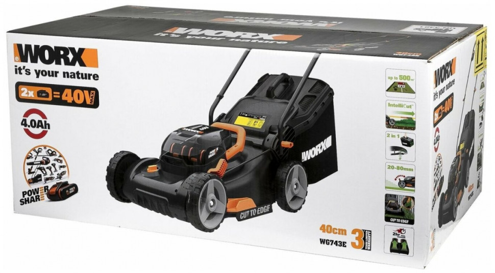 Аккумуляторная газонокосилка Worx WG743E Аккумуляторная газонокосилка Worx WG743E