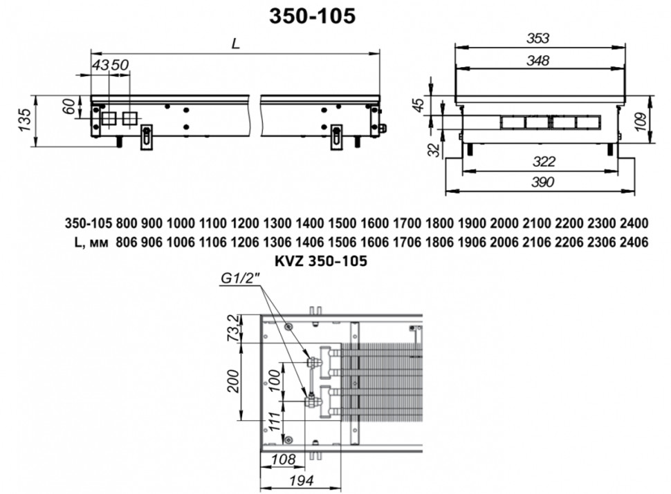 Радиатор Techno Usual KVZ 350-105-4400 Радиатор Techno Usual KVZ 350-105-4400