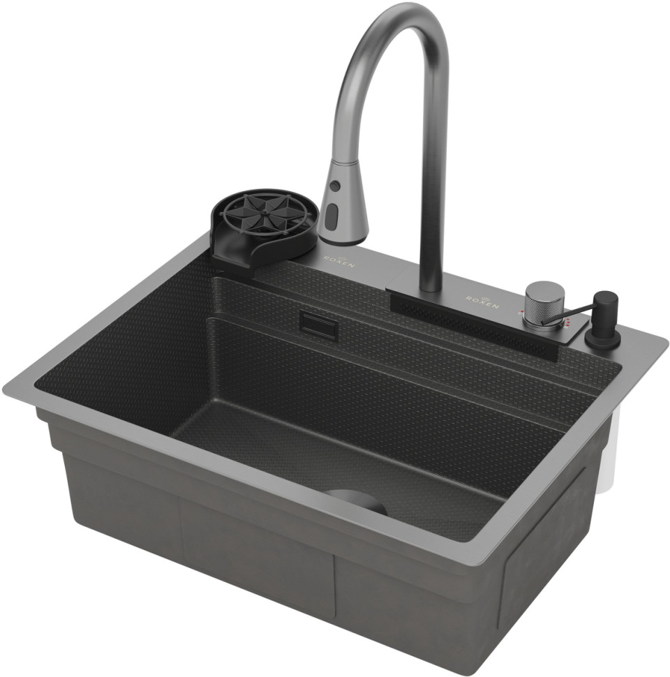 Кухонная мойка Roxen Stage Plus 560250-60-BS многофункциональная 8 в 1 (60*48/текстурная оружейная сталь)