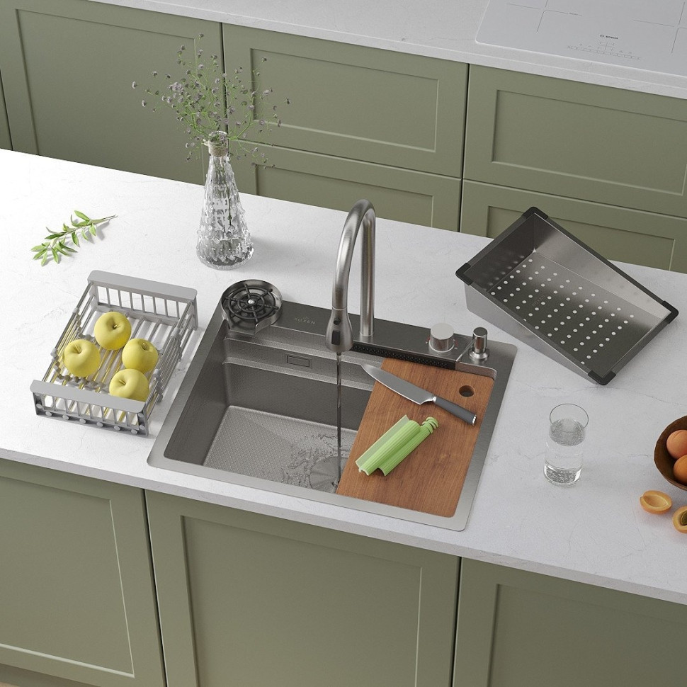 Кухонная мойка Roxen Stage Plus 560250-60-S многофункциональная 8 в 1 (60*48/текстурный сатин)