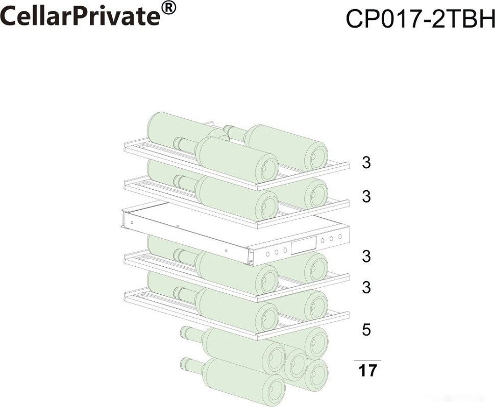 Винный шкаф Cellar Private CP017-2TBH со скрытой ручкой Винный шкаф Cellar Private CP017-2TBH со скрытой ручкой