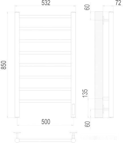 Полотенцесушитель Terminus Аврора П8 500x850 электро (хром) Полотенцесушитель Terminus Аврора П8 500x850 электро (хром)