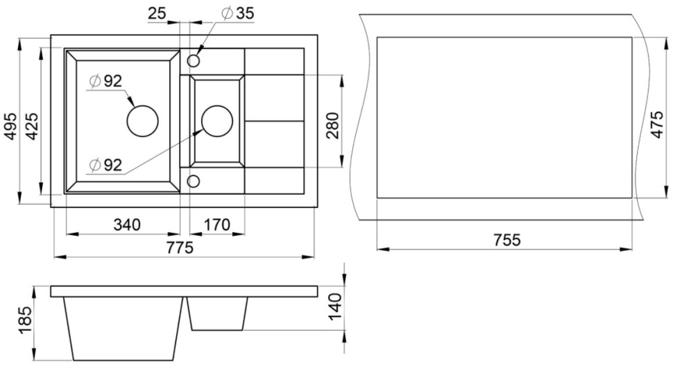 Кухонная мойка Granula 7802 (Шварц) Кухонная мойка Granula 7802 (Шварц)