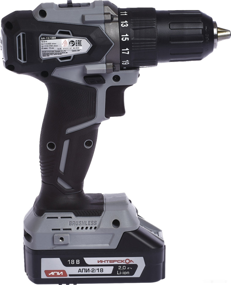Дрель-шуруповерт Интерскол ДА-13/18ВК (с 2-мя АКБ 1.5 Ah, кейс)