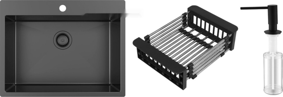 Кухонная мойка Schtoff Best Premium Black 5550 + коландер KR-1 Black + дозатор SD-1 Black