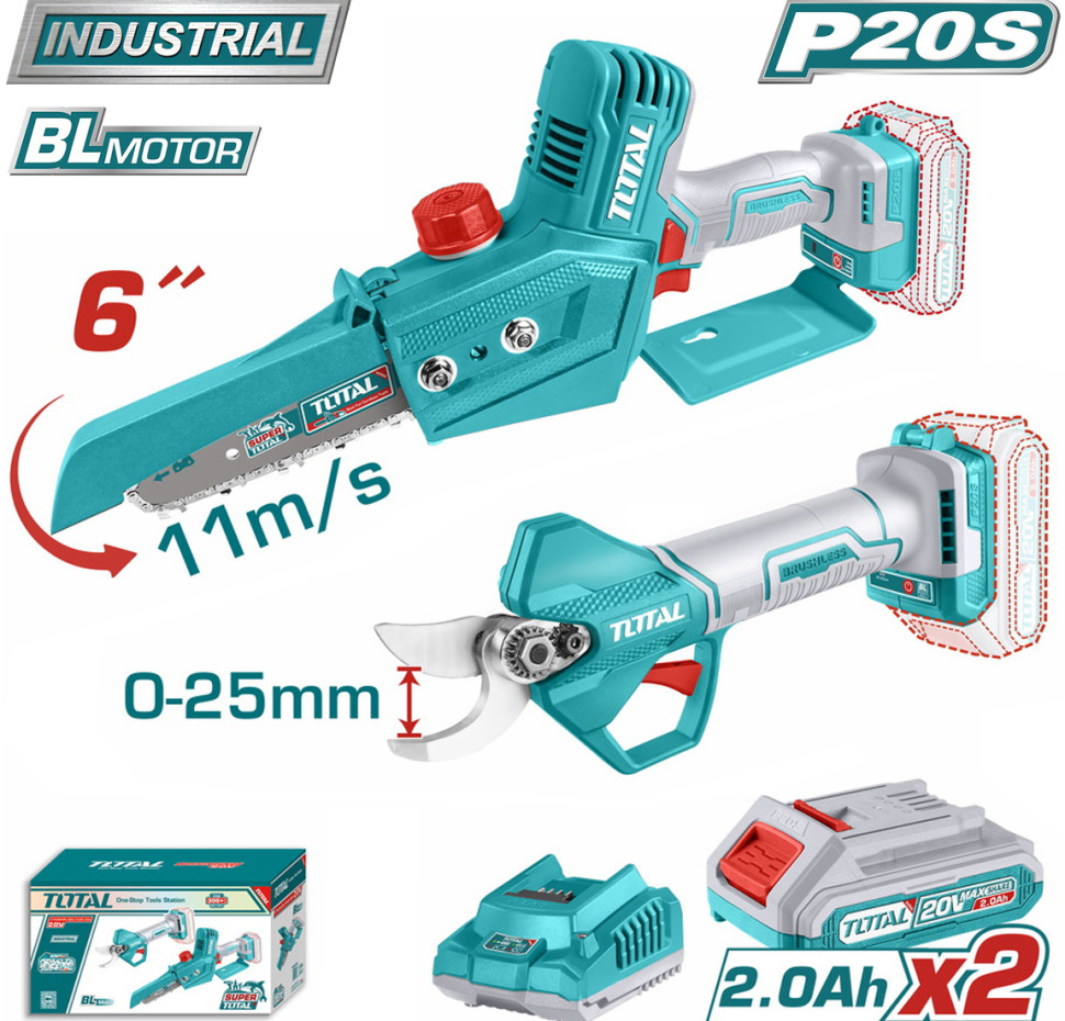 Набор аккумуляторного инструмента Total TOSLI240306 (пила цепная, секатор, 2 АКБ)