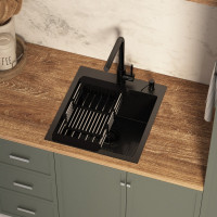 Кухонная мойка Basic CL DS Decor 45x50 (черный, коландер, дозатор)