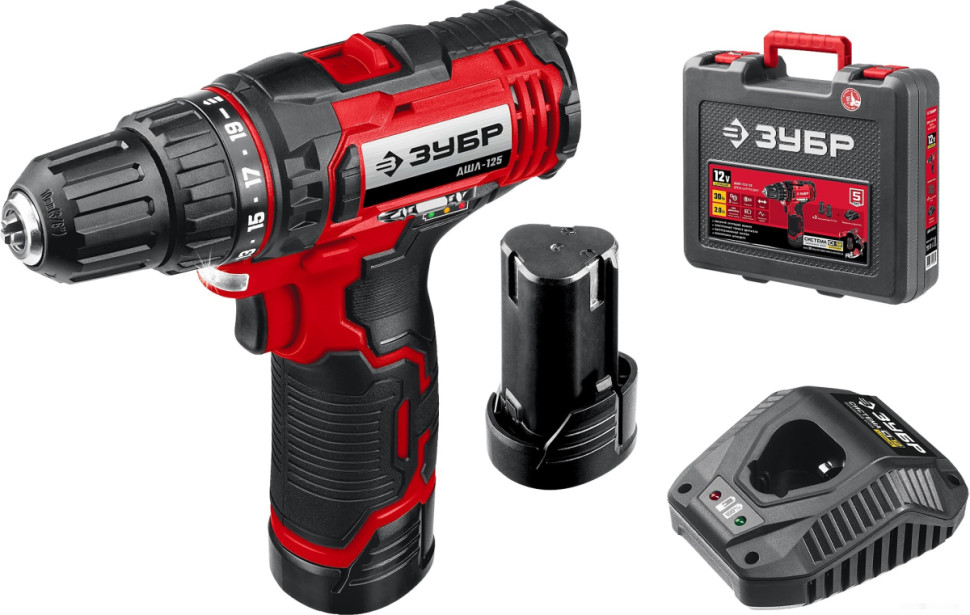Дрель-шуруповерт ЗУБР Мастер ДШЛ-125-22 (с 2-мя АКБ, кейс)