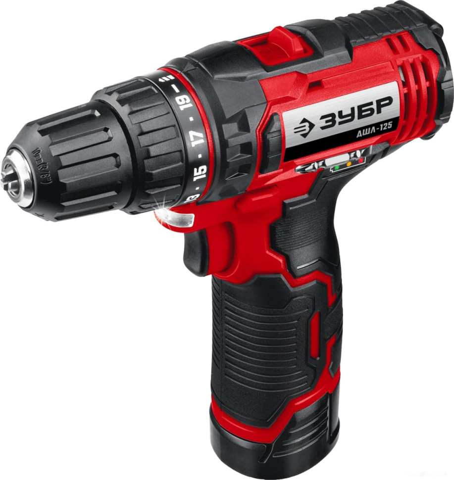 Дрель-шуруповерт ЗУБР Мастер ДШЛ-125-22 (с 2-мя АКБ, кейс) Дрель-шуруповерт ЗУБР Мастер ДШЛ-125-22 (с 2-мя АКБ, кейс)