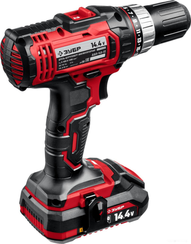 Дрель-шуруповерт ЗУБР Мастер ДШЛ-145-22 (с 2-мя АКБ, кейс) Дрель-шуруповерт ЗУБР Мастер ДШЛ-145-22 (с 2-мя АКБ, кейс)