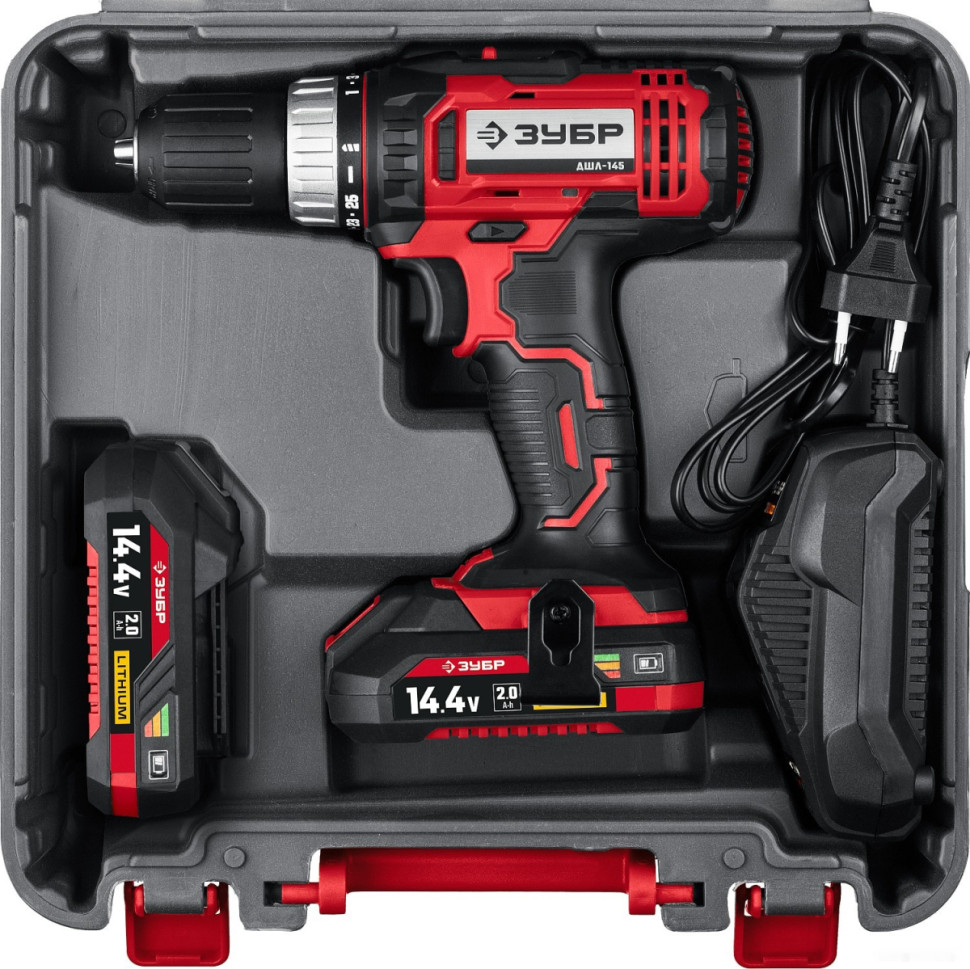 Дрель-шуруповерт ЗУБР Мастер ДШЛ-145-22 (с 2-мя АКБ, кейс) Дрель-шуруповерт ЗУБР Мастер ДШЛ-145-22 (с 2-мя АКБ, кейс)