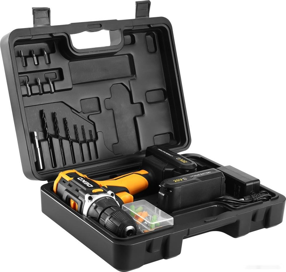 Дрель-шуруповерт Deko Banger 20V 080-1005 (с 2-мя АКБ, кейс, оснастка) Дрель-шуруповерт Deko Banger 20V 080-1005 (с 2-мя АКБ, кейс, оснастка)