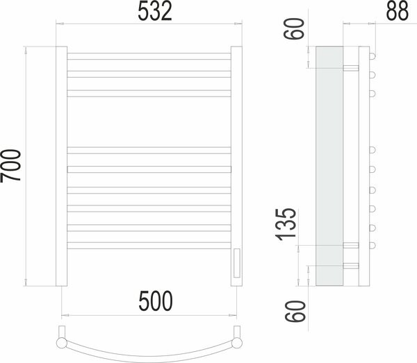 Полотенцесушитель Terminus Классик П9 500x700 бп электро (хром) Полотенцесушитель Terminus Классик П9 500x700 бп электро (хром)