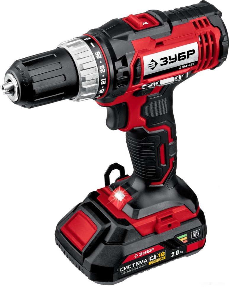Дрель-шуруповерт ЗУБР Мастер ДШЛ-185-22 (с 2-мя АКБ, кейс)