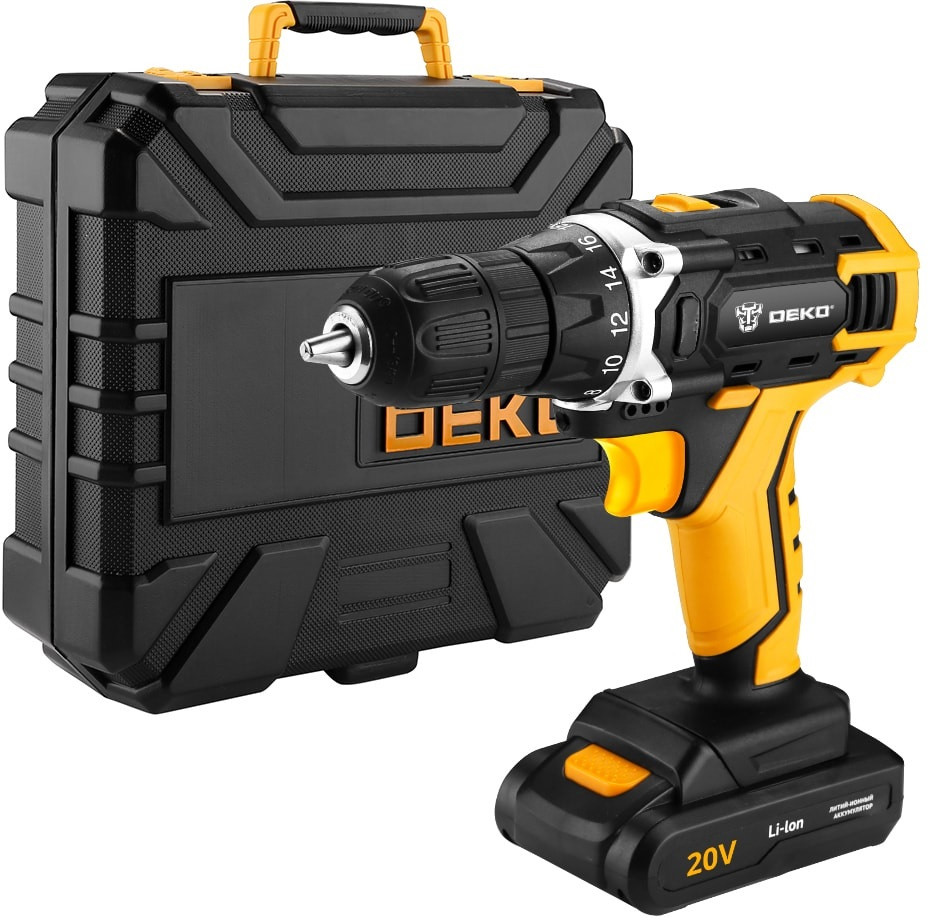 Дрель-шуруповерт Deko DKCD20FU-Li SET 104 063-4178 (с 2-мя АКБ, кейс)