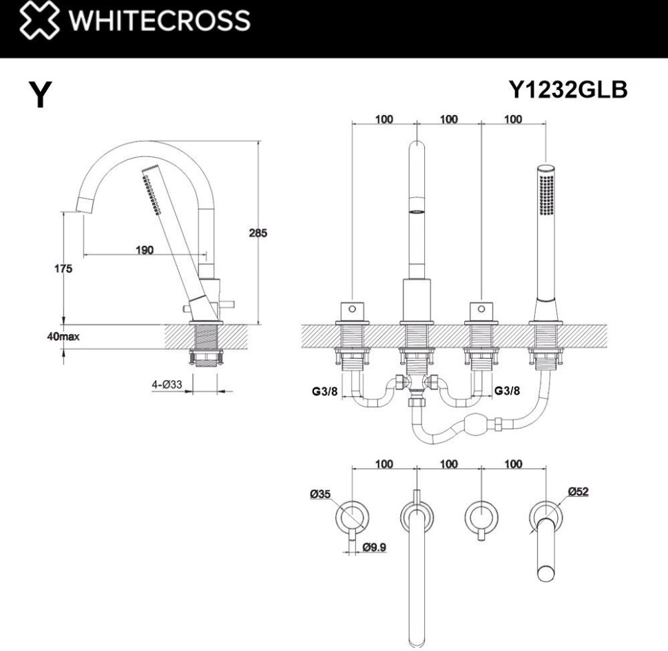 Смеситель Whitecross Y Y1232GLB (брашированное золото) Смеситель Whitecross Y Y1232GLB (брашированное золото)