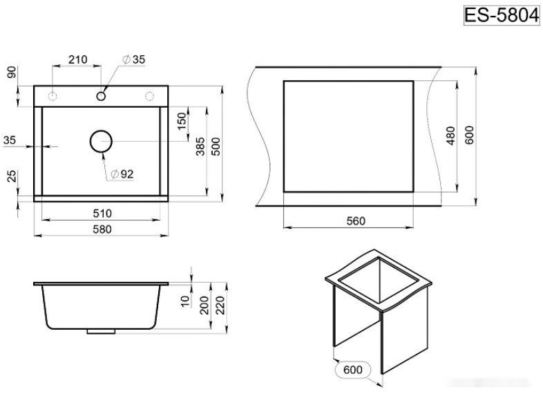 Кухонная мойка Granula ES-5804 (арктик)