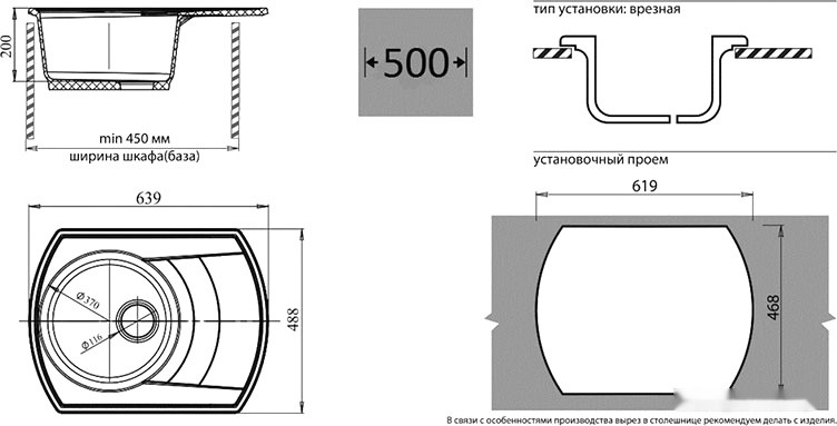 Кухонная мойка GranFest GF-R650L (черный)