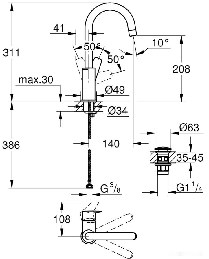 Смеситель Grohe Bauedge 23911001 Смеситель Grohe Bauedge 23911001