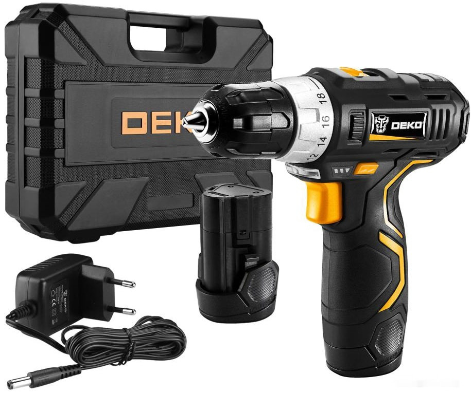 Дрель-шуруповерт Deko GCD12DU3 SET 4 063-4140 (с 2-мя АКБ, кейс, набор оснастки) Дрель-шуруповерт Deko GCD12DU3 SET 4 063-4140 (с 2-мя АКБ, кейс, набор оснастки)